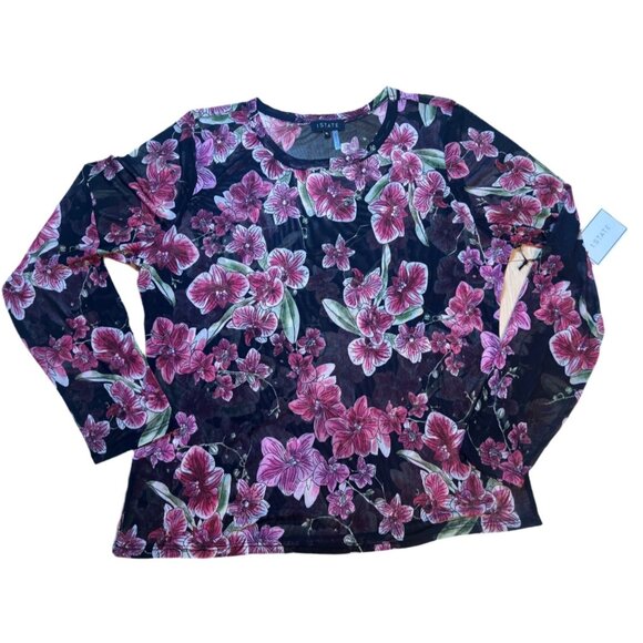NWT 1. State Floral Print Mesh Top Black Floral Size XL - Picture 3 of 7
